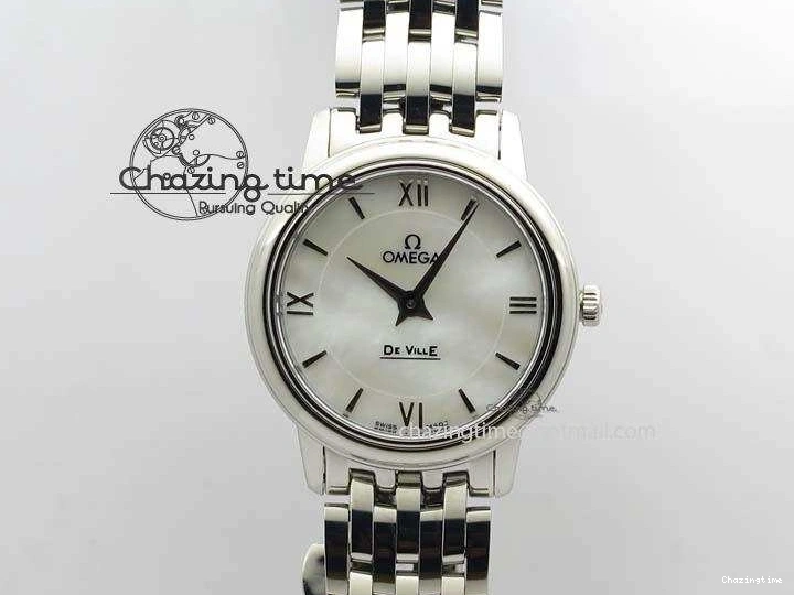 0505 Colorful De Ville 27mm Ladies MK 1:1 Best Edition White MOP Dial On SS Bracelet Ronda Quartz 8191